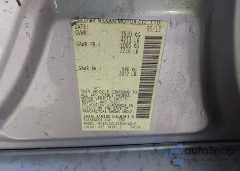 2013 Nissan Altima 2.5 Sl from USA, damaged, VIN 1N4AL3AP1DN568815